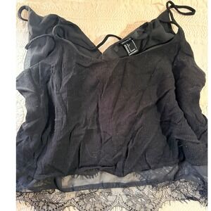 Forever 21 Black Lace Trim Cami Tank Top Halter Neck  Grunge Whimsigoth Glam